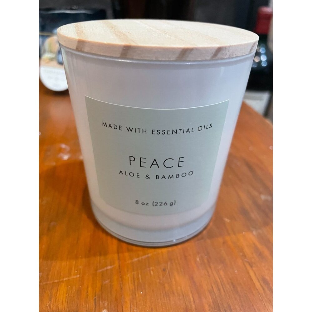 Threshold Wood Lidded Glass Wellness Peace Candle in the Aloe & Bamboo scent